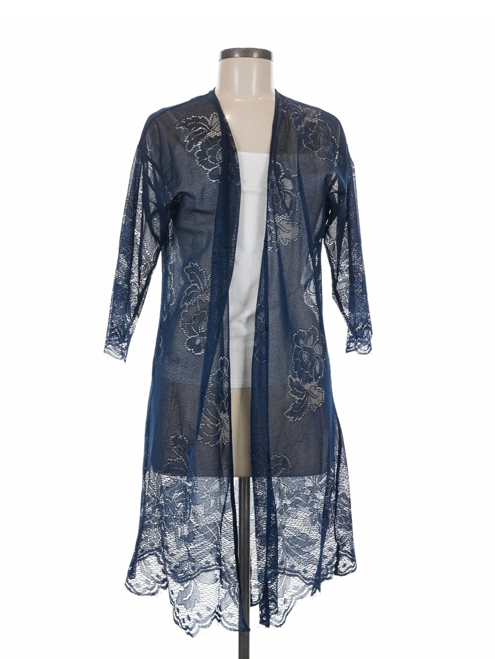 Navy Floral Lace Sheer Kimono Coverup - Women's Jacket Western Boutique